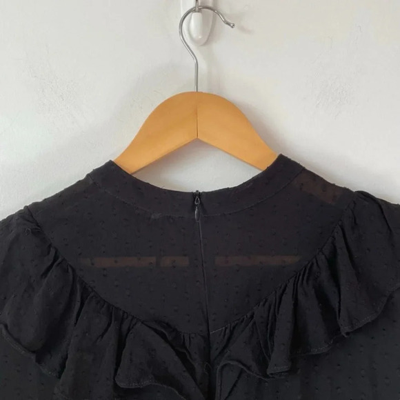 Zara Swiss Dot Ruffled Frill High Neck Long Sleeve Dress Black Sz Small - Picture 8 of 10